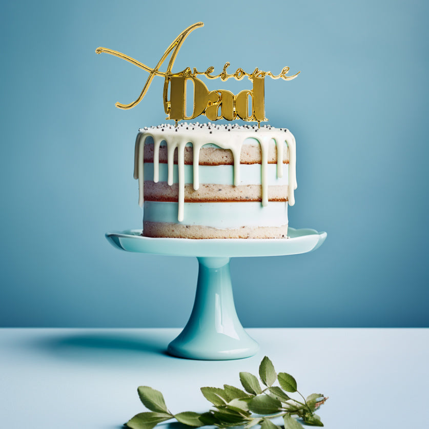 Cake & Candle Metal Cake Topper Awesome Dad Gold