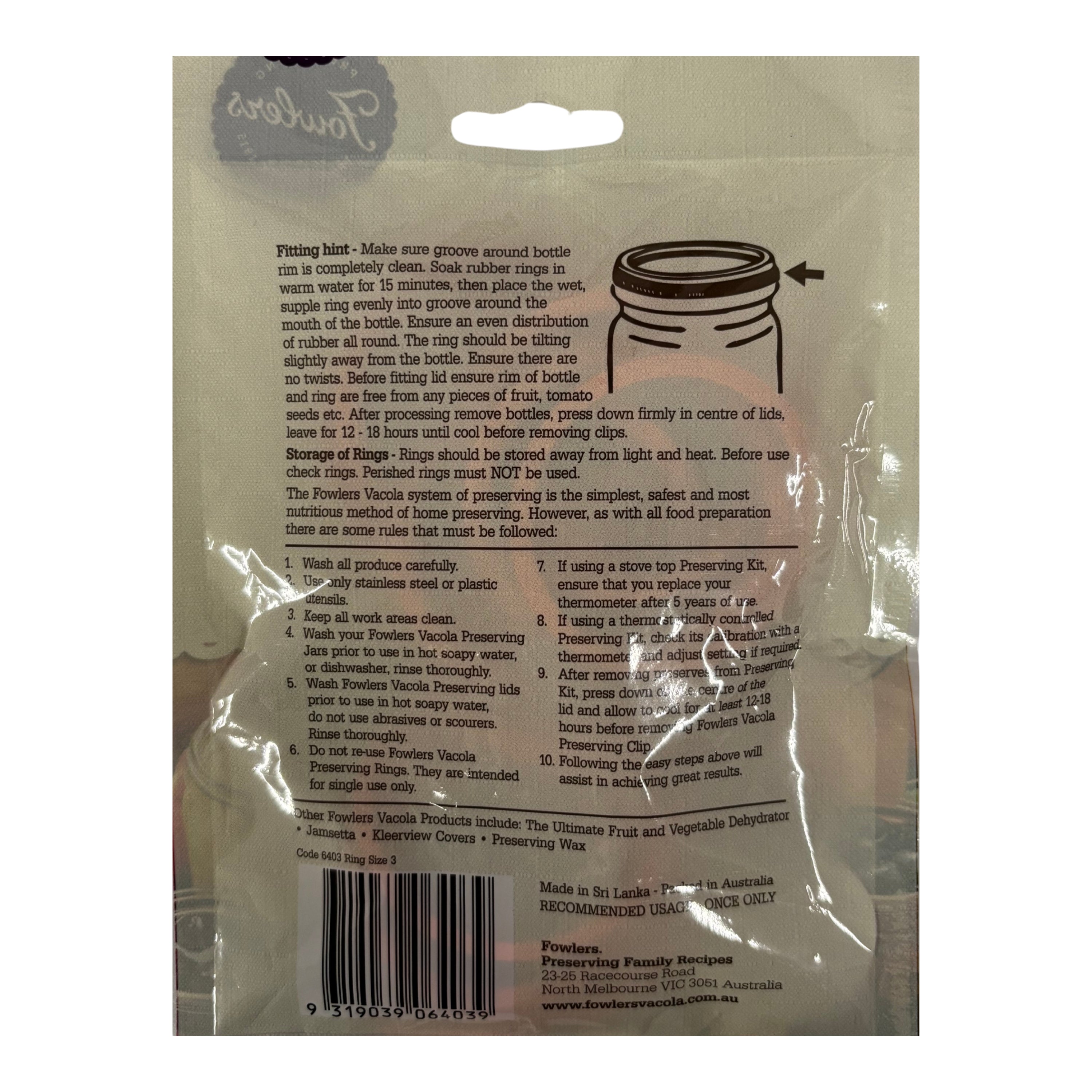 Fowlers Vacola Preserving Rings Size 3 - 12 Pack
