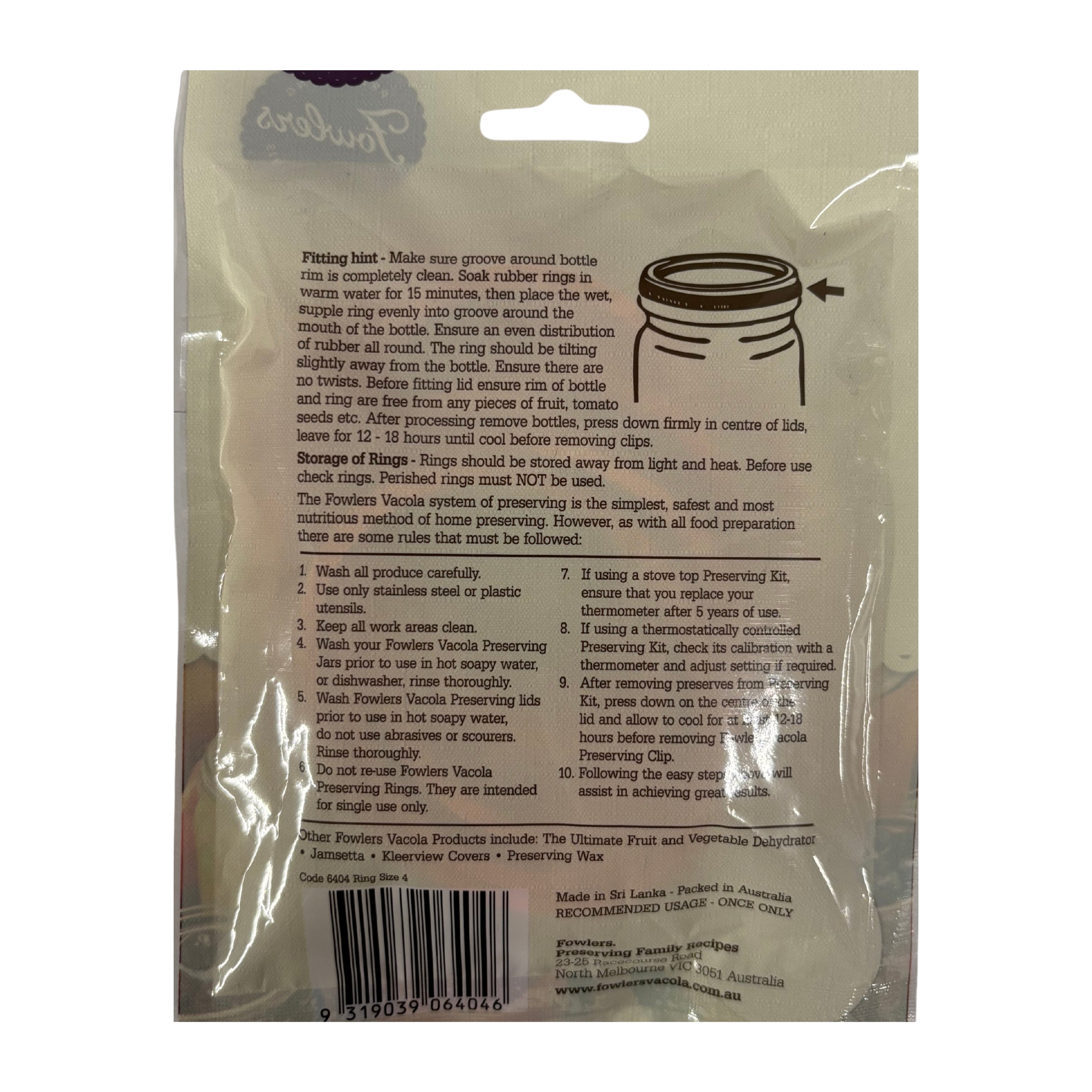 Fowlers Vacola Preserving Rings Size 4 - 12 Pack