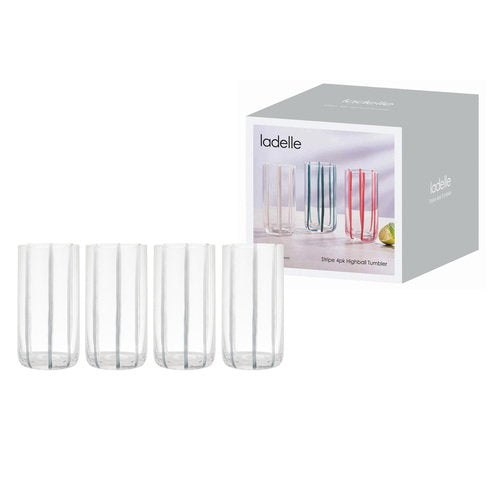 Ladelle Stripe White 4pk Highball Tumbler