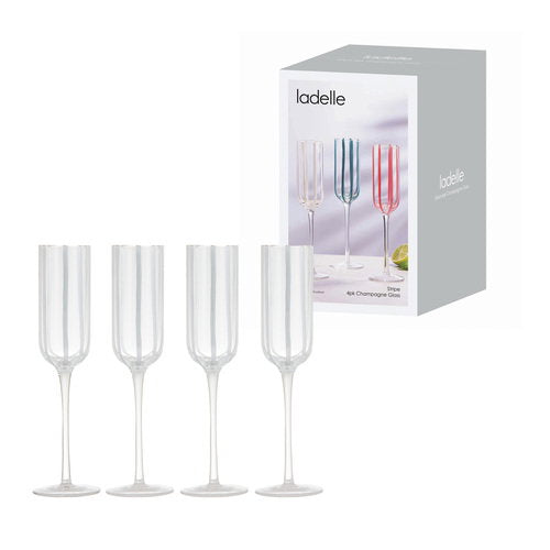 Ladelle Stripe White 4pk Champagne Glass