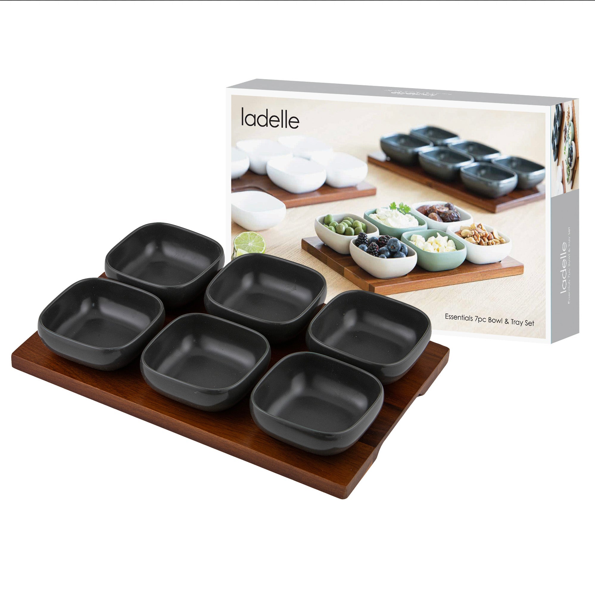 Ladelle Essentials 7pc Charcoal Bowl & Tray Set