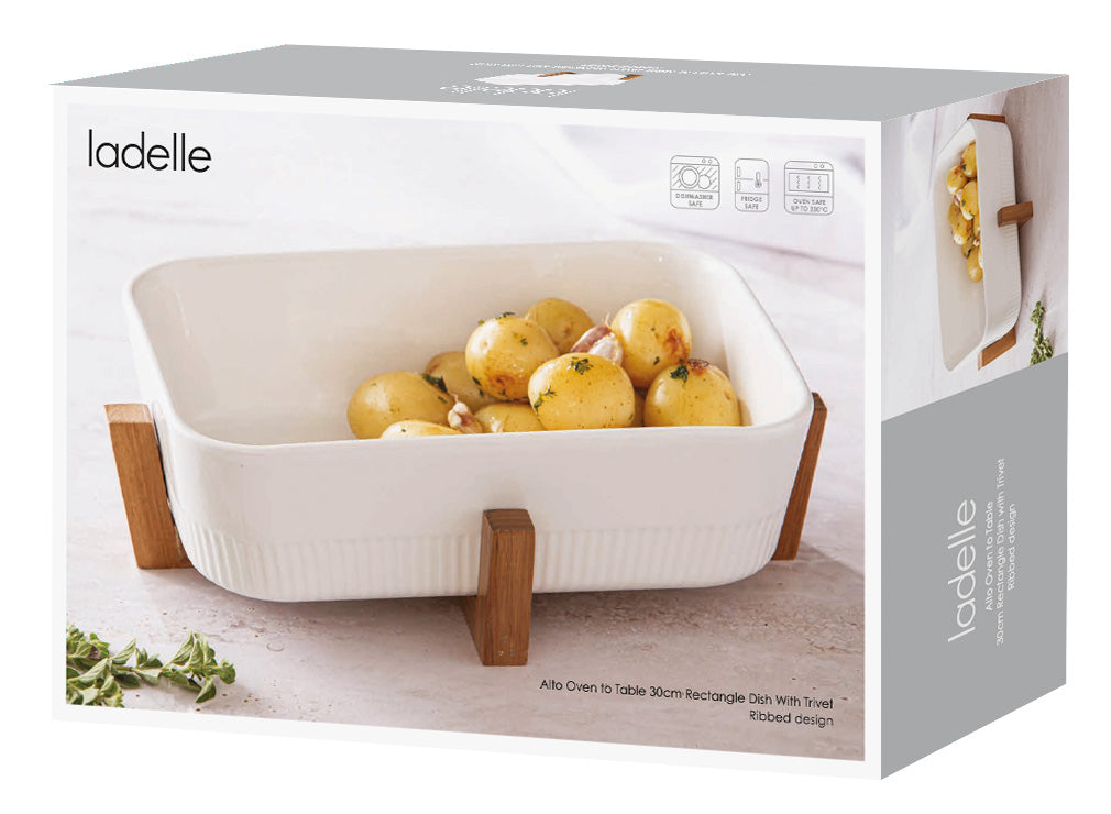 Ladelle Alto Oven To Table 30cm Rect Rib Dish With Trivet