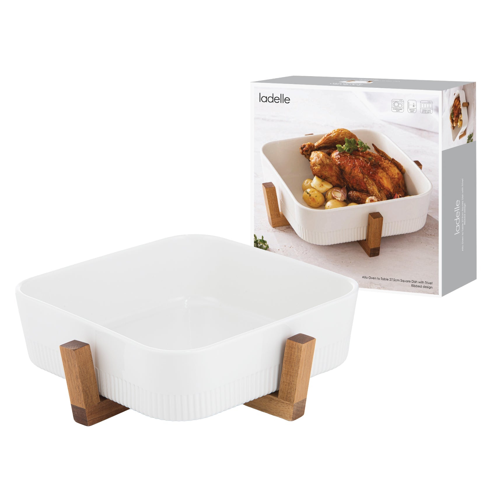 Ladelle Alto Oven To Table 27.5cm Sq Rib Dish With Trivet
