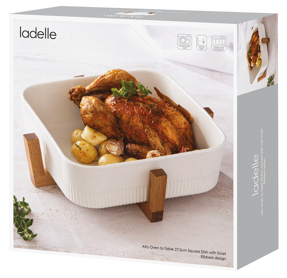 Ladelle Alto Oven To Table 27.5cm Sq Rib Dish With Trivet