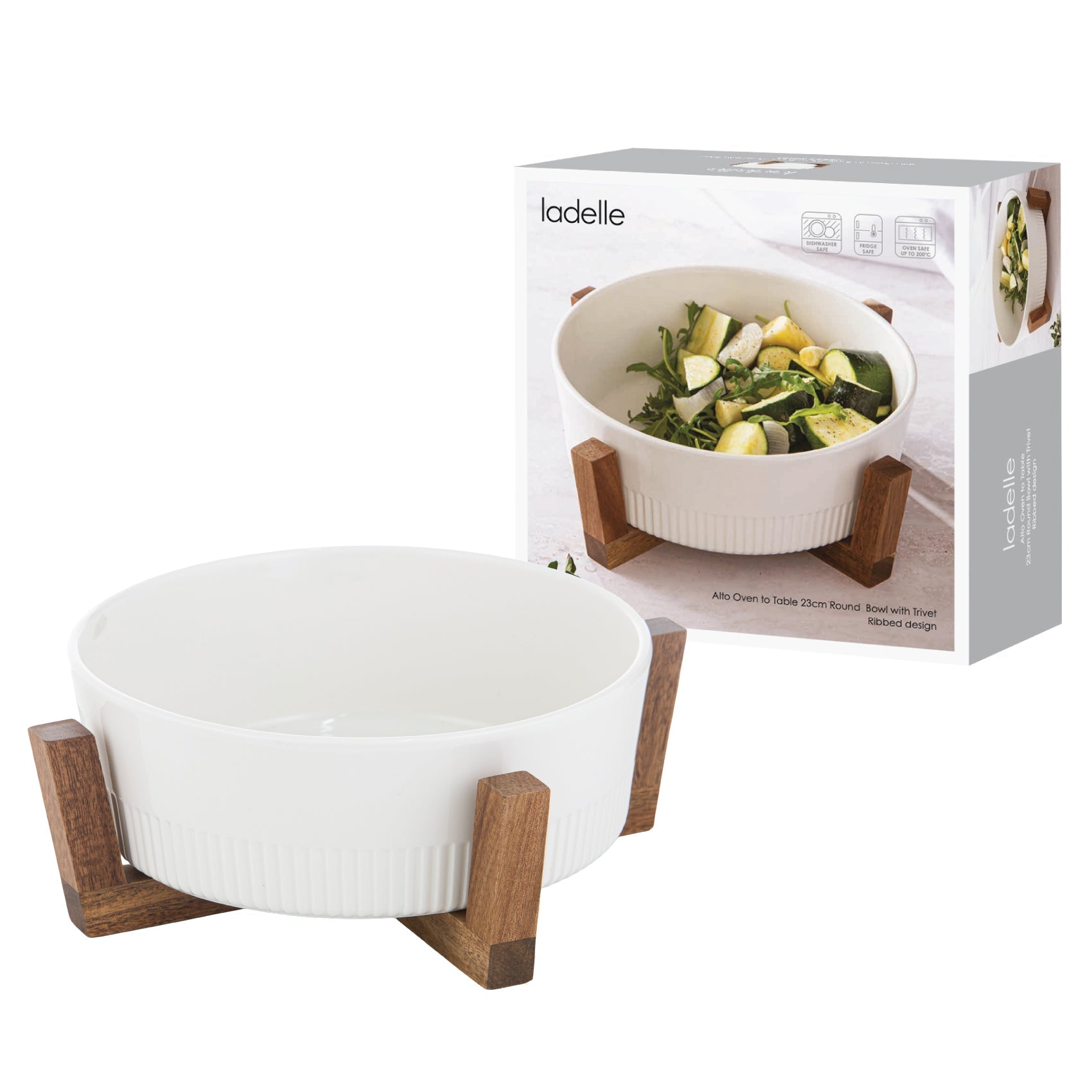 Ladelle Alto Oven To Table 23cm Round Rib Bowl With Trivet
