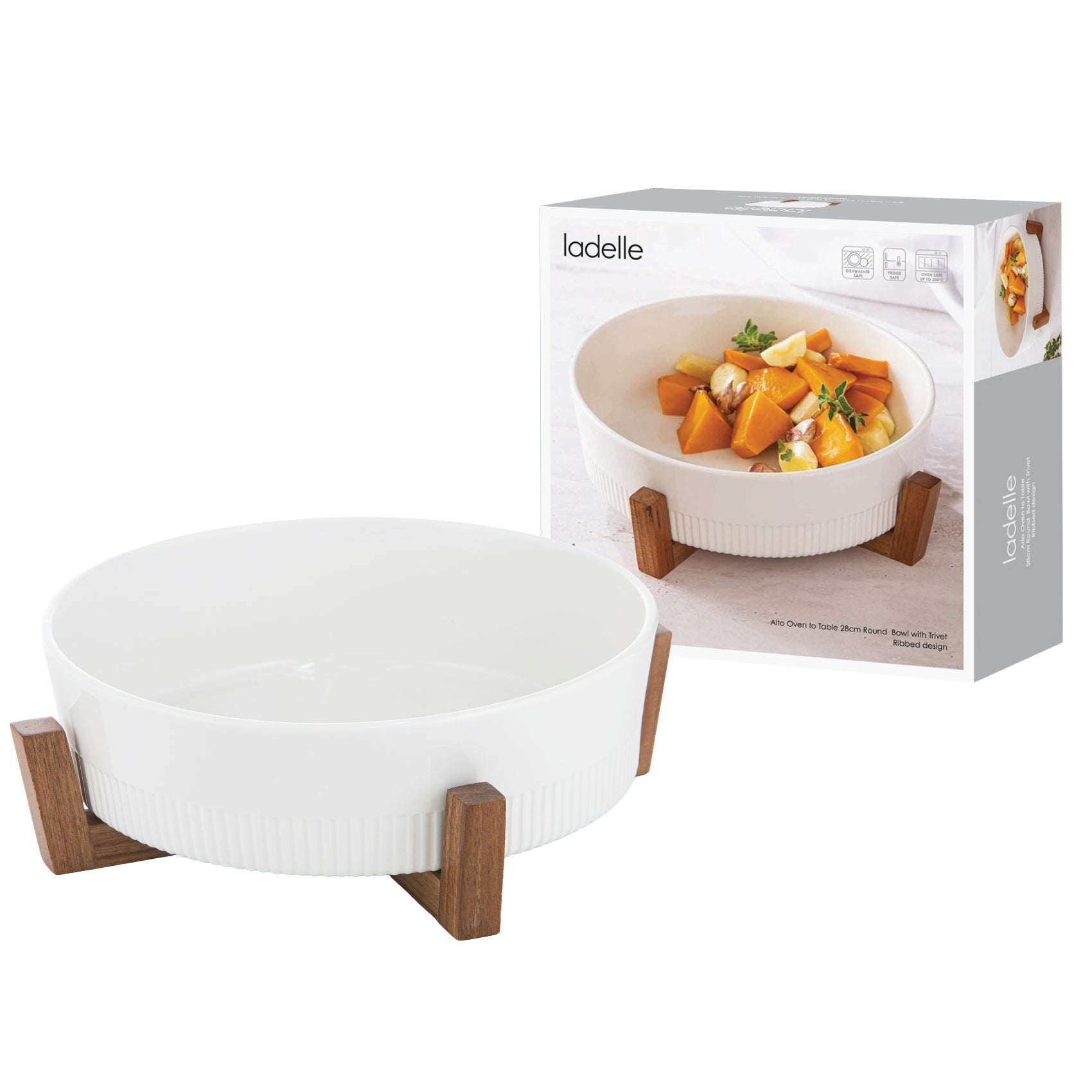 Ladelle Alto Oven To Table 28cm Round Rib Bowl With Trivet