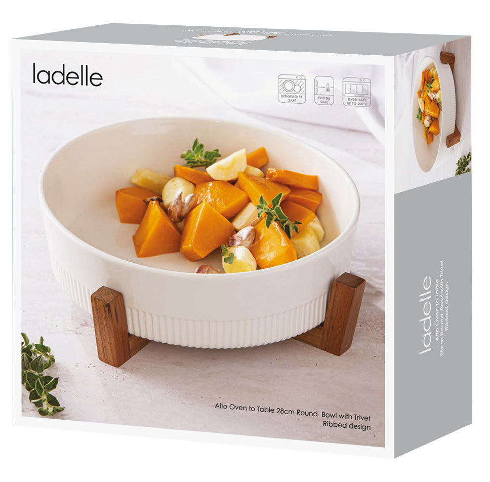 Ladelle Alto Oven To Table 28cm Round Rib Bowl With Trivet