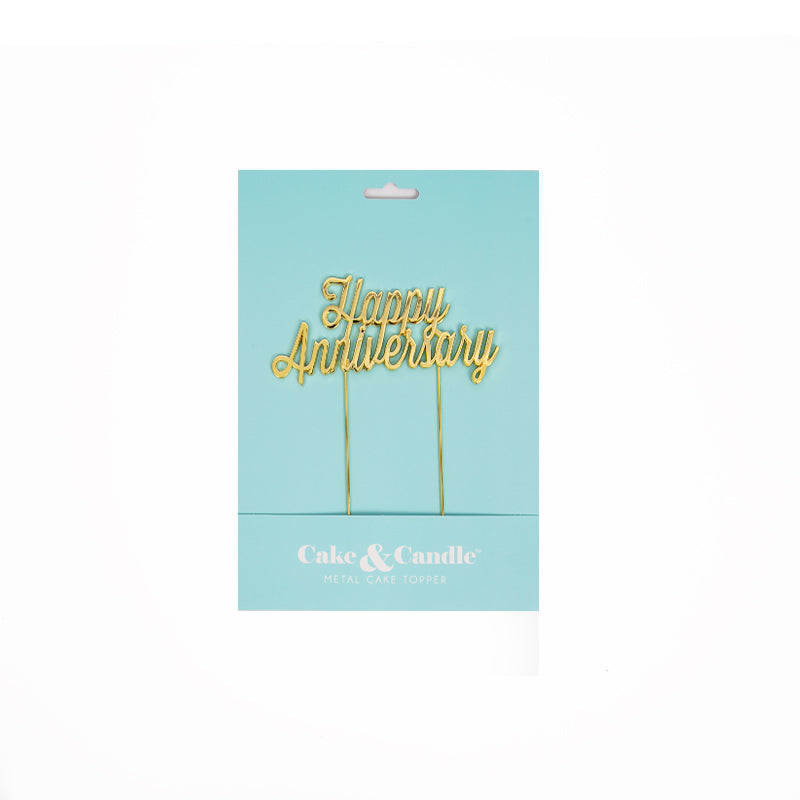 Cake & Candle Plated Cake Topper Happy Anniversary Gold