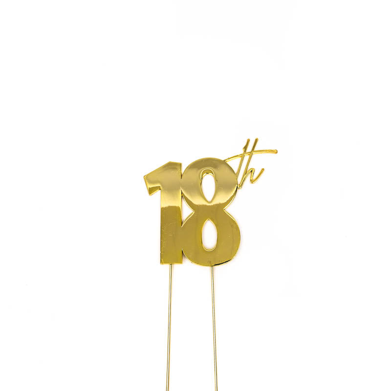Cake & Candle Metal Cake Topper 18th Gold
