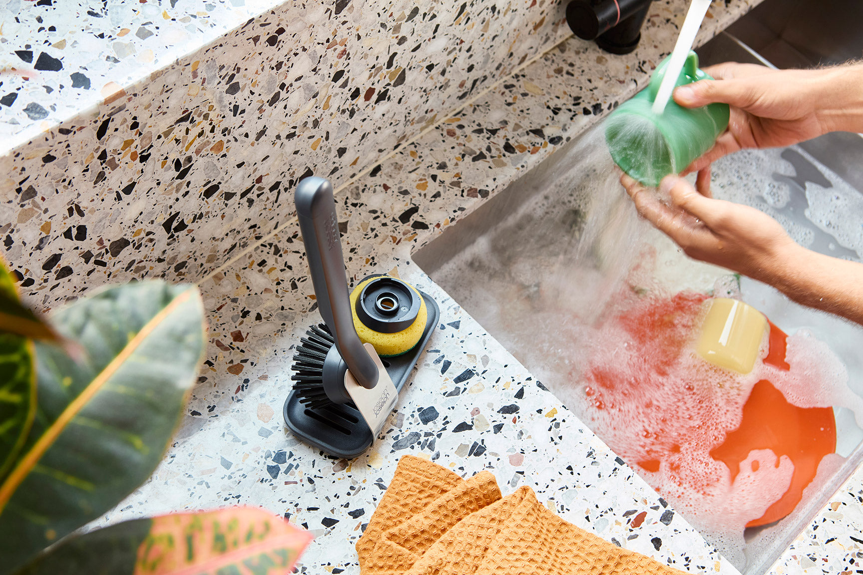 Sinktech Dish Brush And Sponge Set With Large Stainless-Steel Storage  Stand