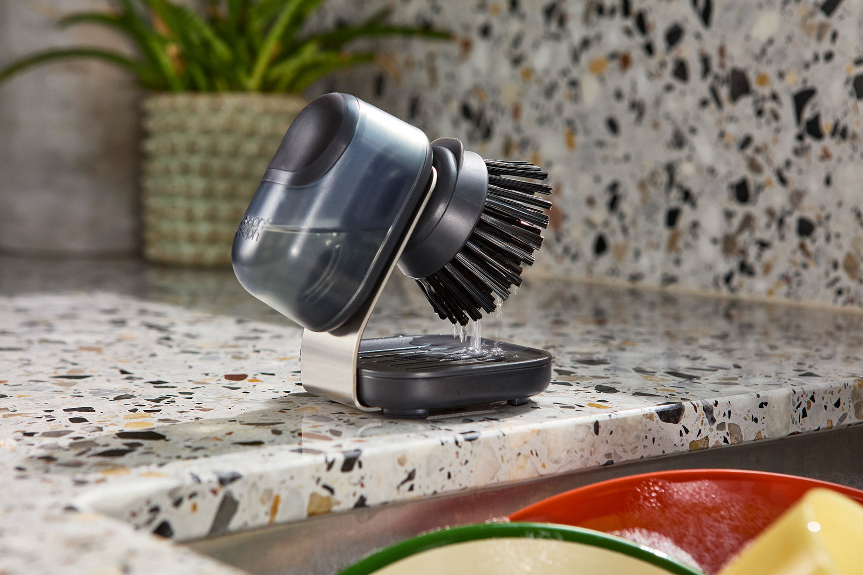 Joseph Joseph Sinktech Soap-Dispensing Palm Brush With Stainless-Steel  Storage Stand