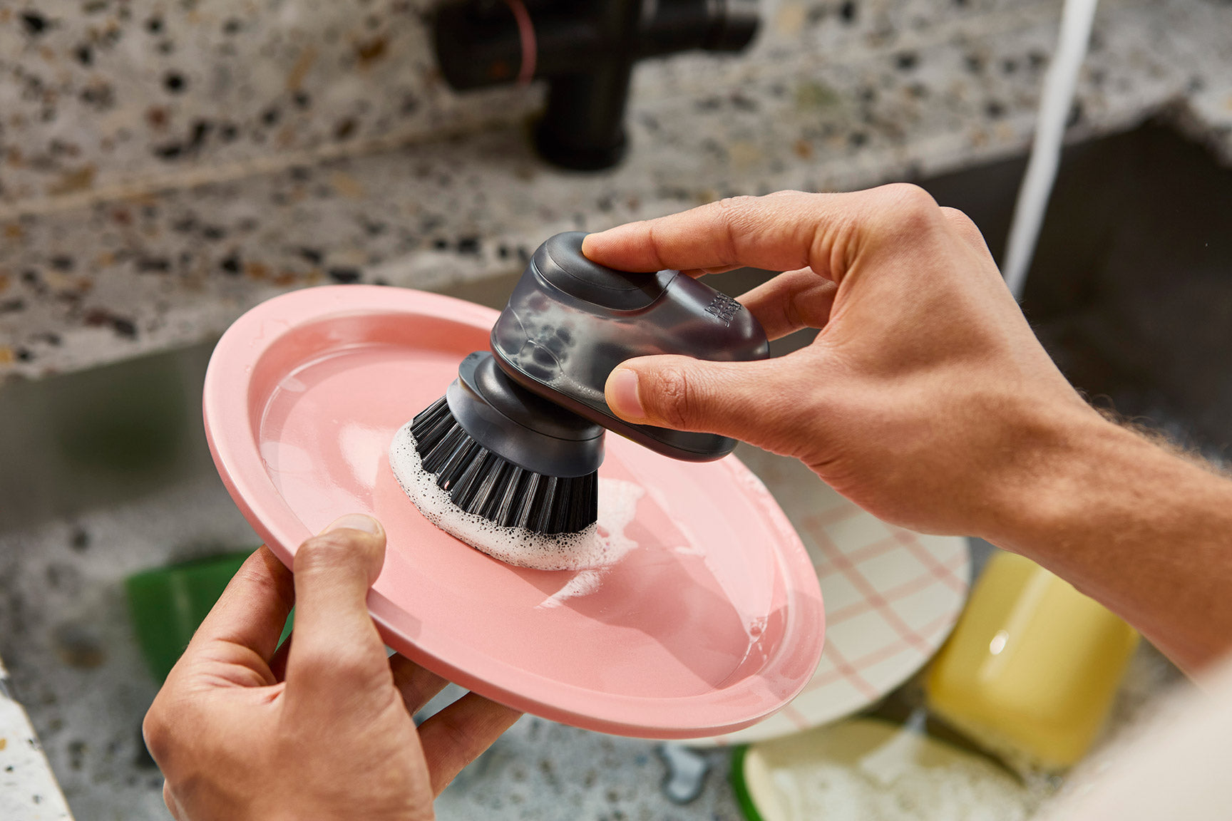 Joseph Joseph Sinktech Soap-Dispensing Palm Brush With Stainless-Steel  Storage Stand