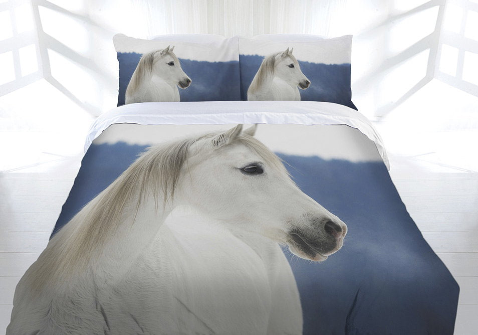 Just Home Snowy Horse 210x210cm QB Quilt Cover Set