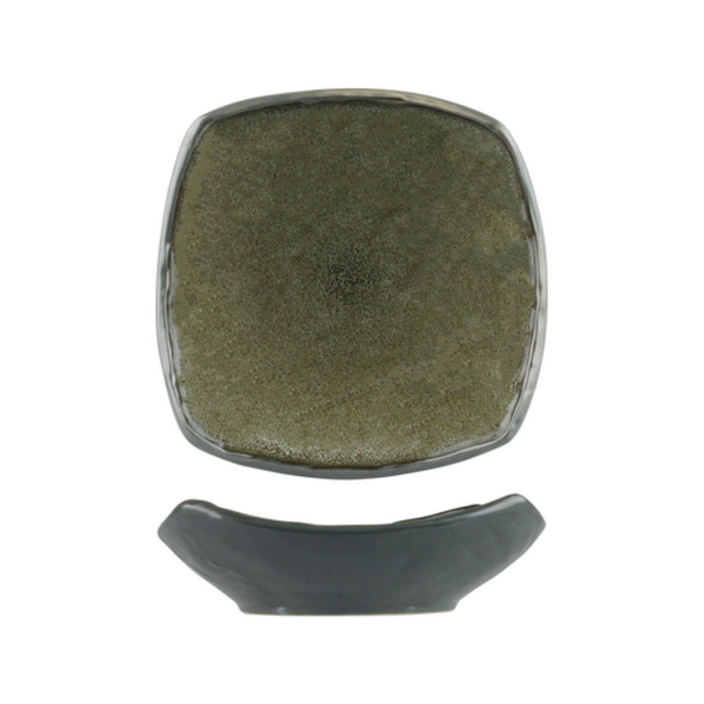 Longfine Uniq Green and Grey Flared Square Plate