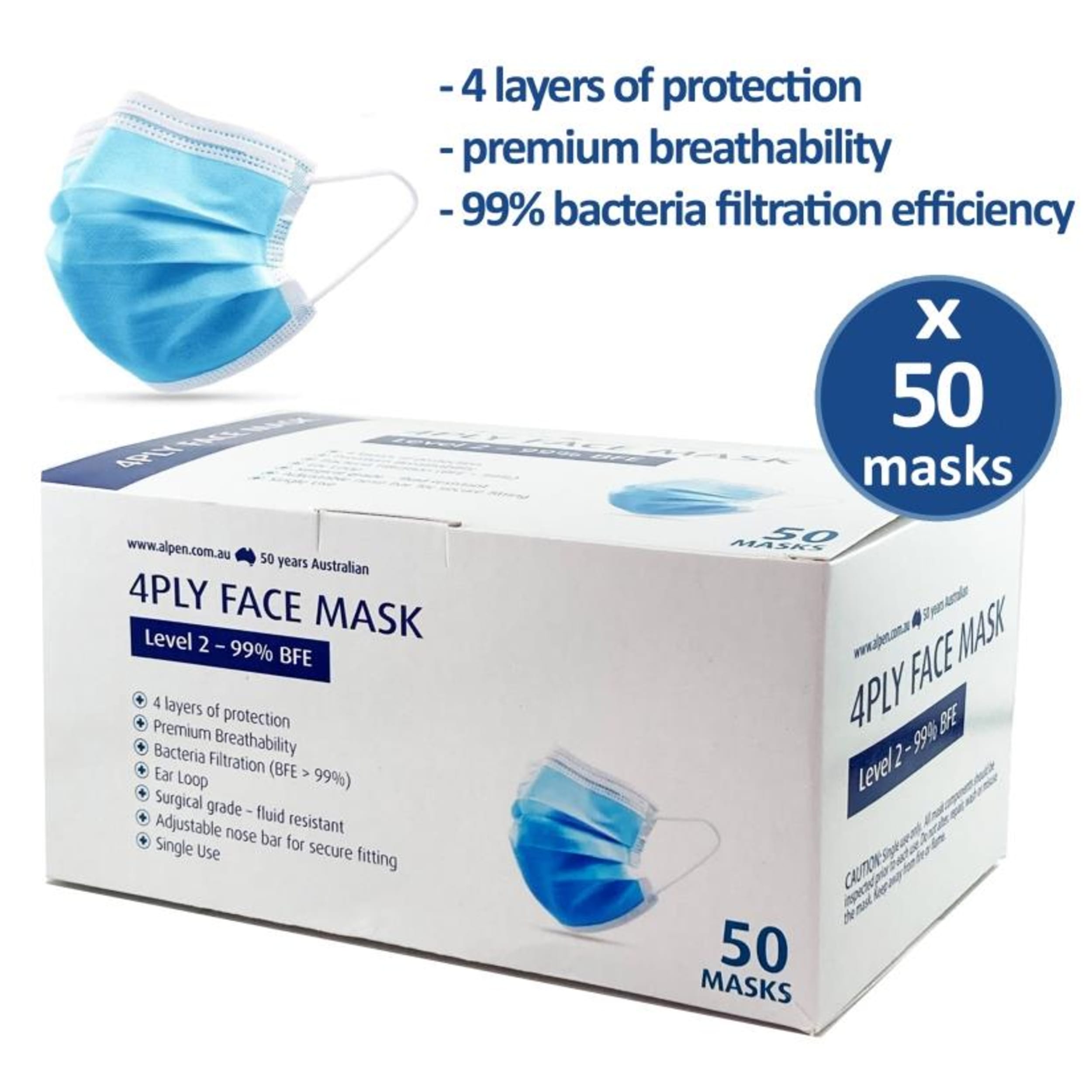 Catering Collection Face Masks 4ply Level 2 (50 Pack)
