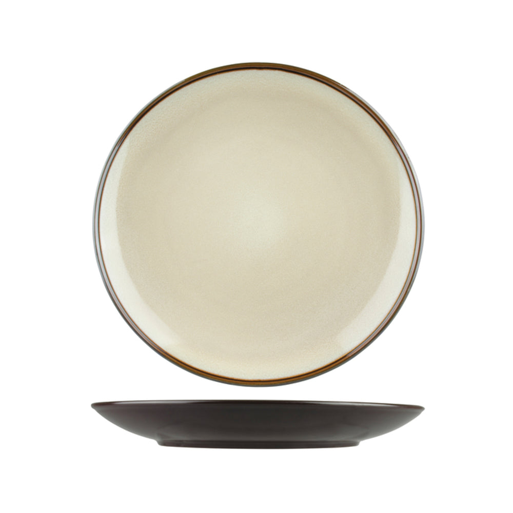 Longfine Uniq Cream and Brown Round Coupe Plate 270mm