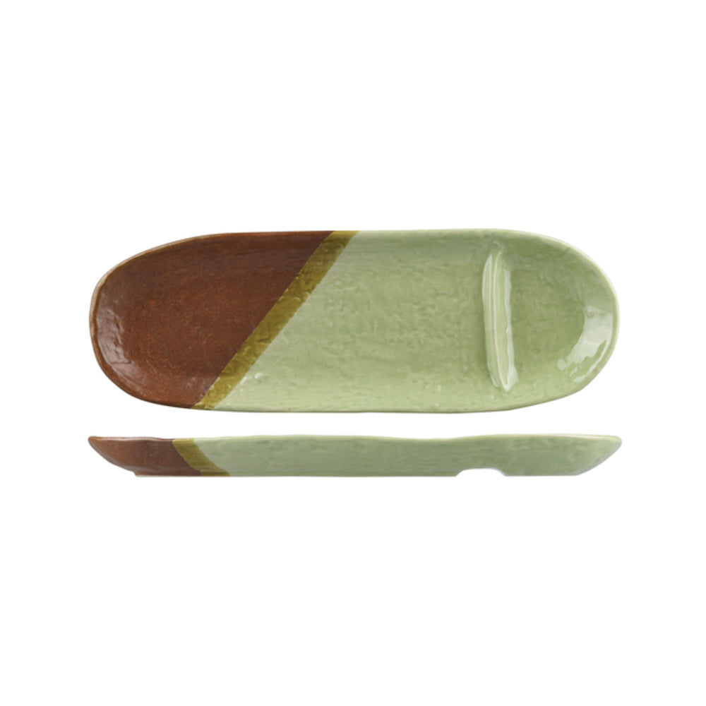 Longfine Uniq Green and Brown 2 Compartment Platter