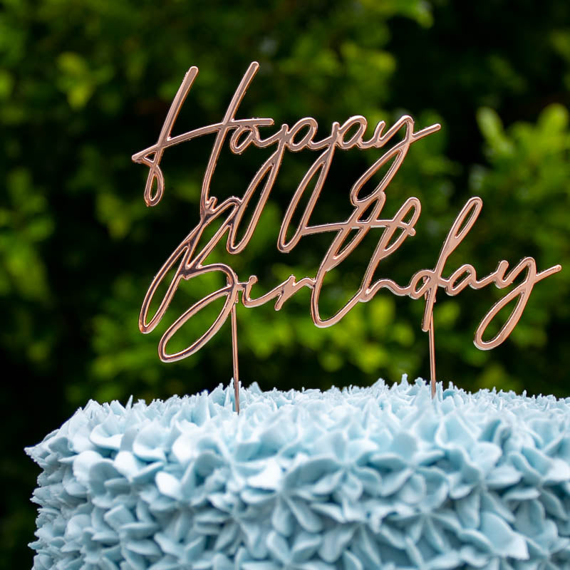 Cake & Candle Metal Cake Topper Happy Birthday 3 Rose Gold
