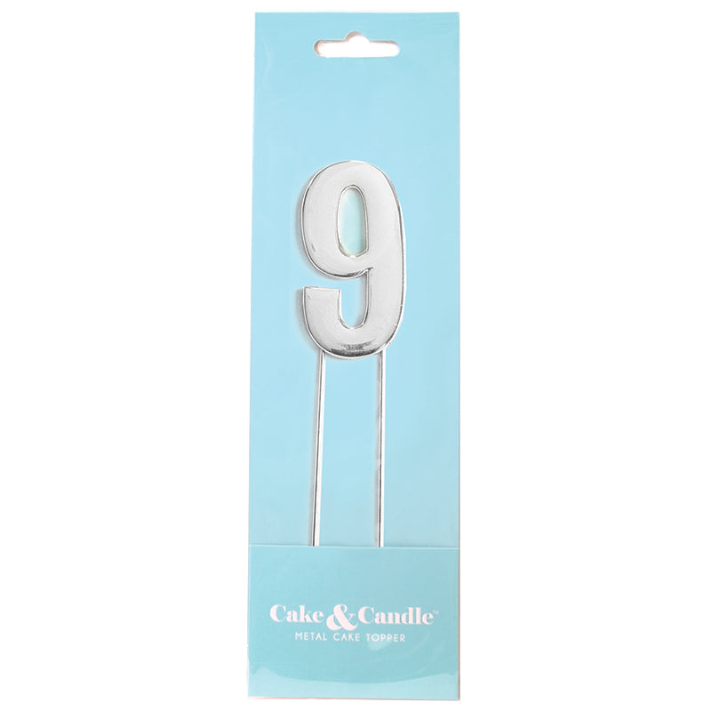 Cake & Candle Bold Cake Topper Number 9 Silver