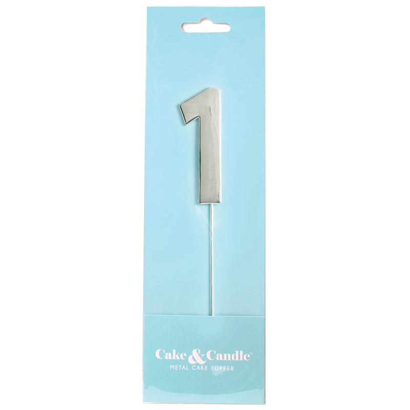 Cake & Candle Bold Cake Topper Number 1 Silver