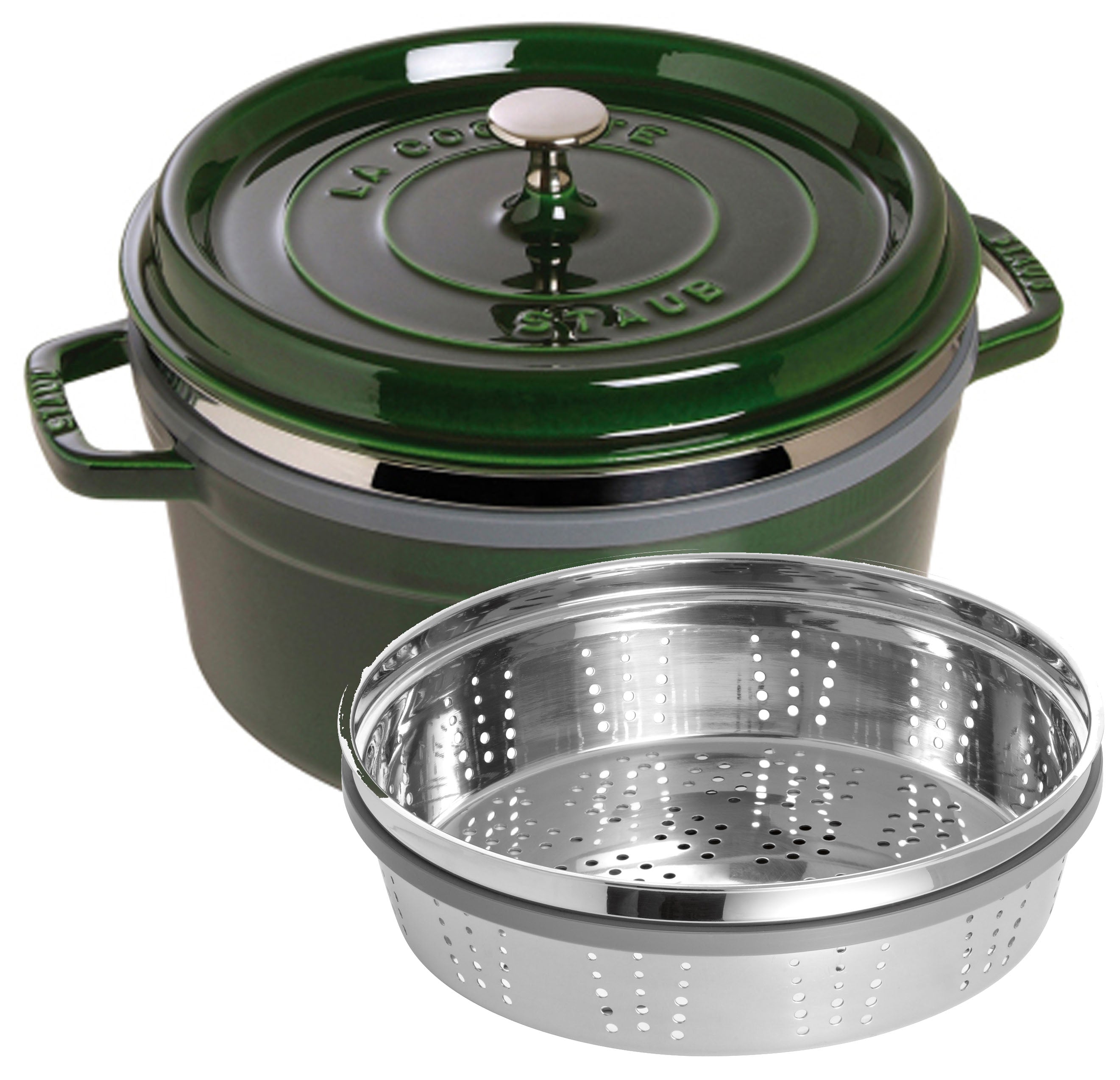 Staub Round Cocotte with Steamer - 26cm Basil Green