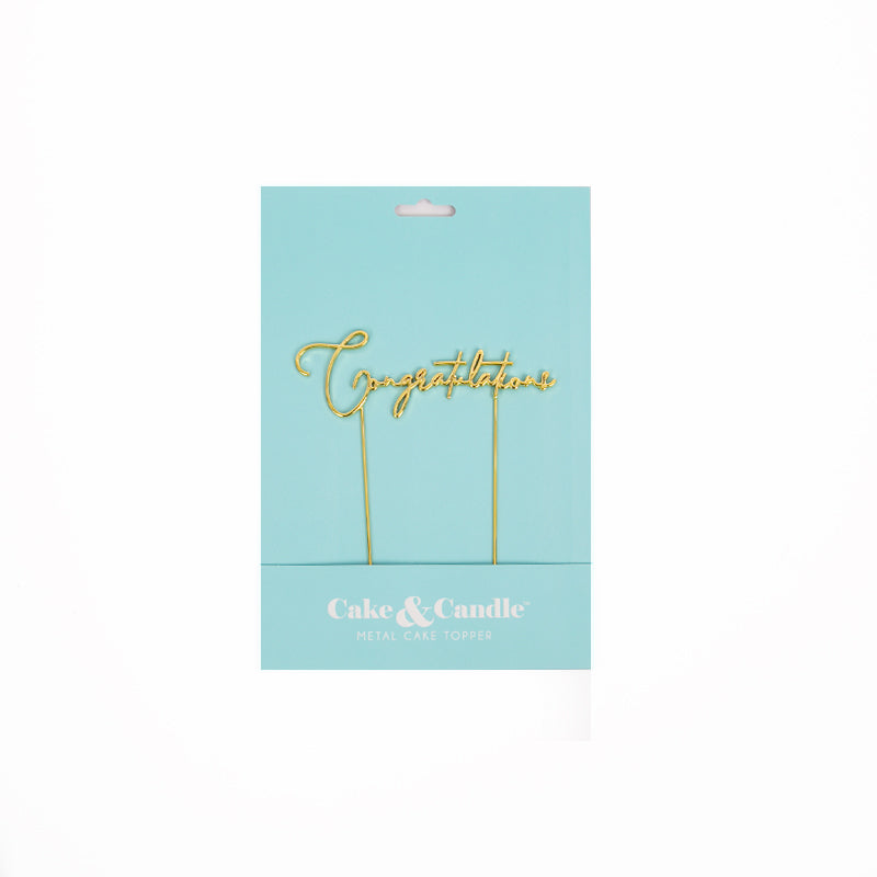 Cake & Candle Metal Cake Topper Congratulations Gold