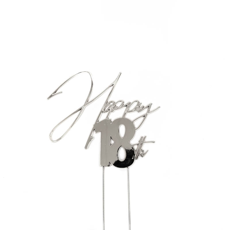 Cake & Candle Metal Cake Topper Happy 18th Silver