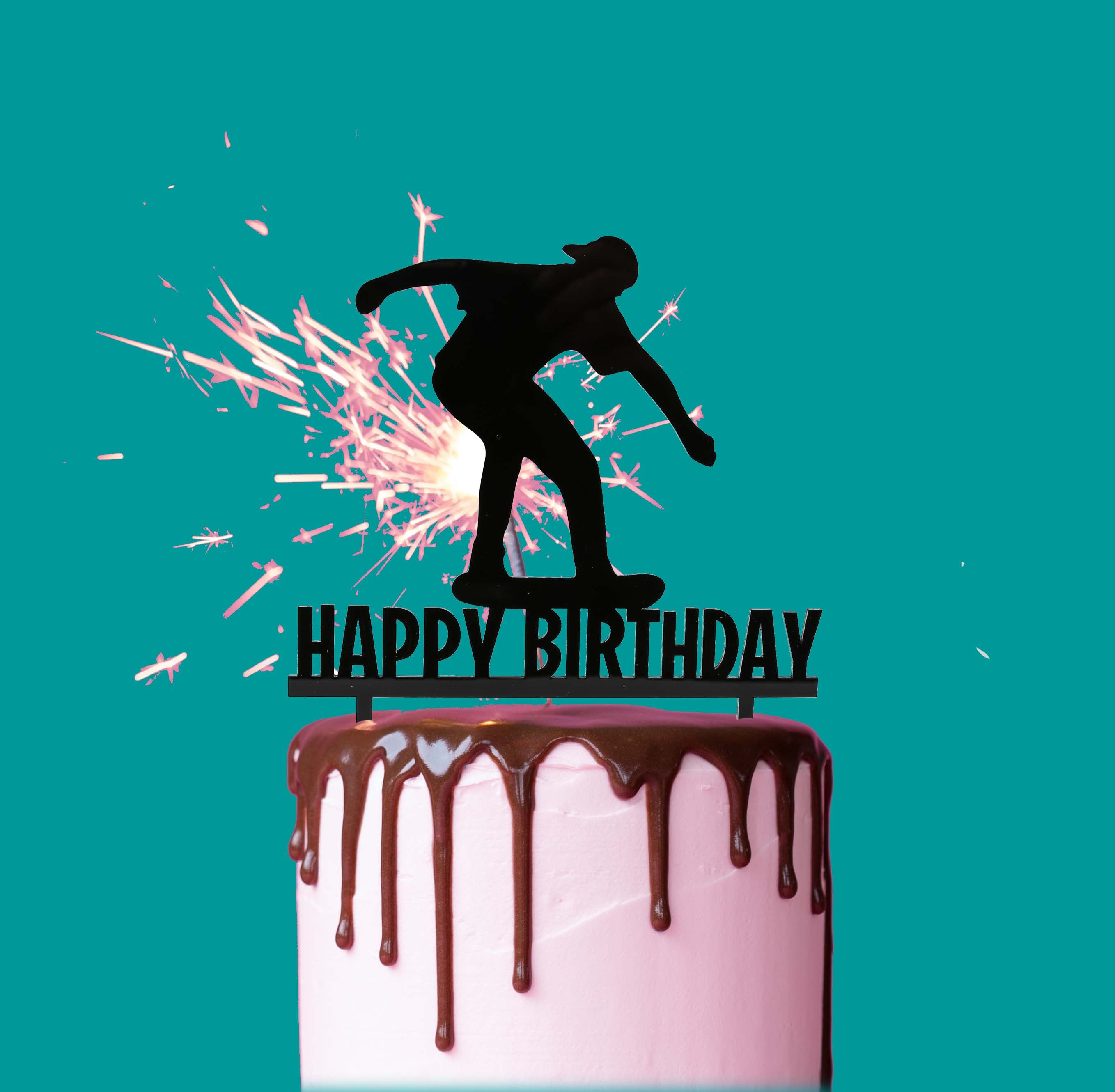 Sugar Crafty Skater Happy Birthday Cake Topper Black