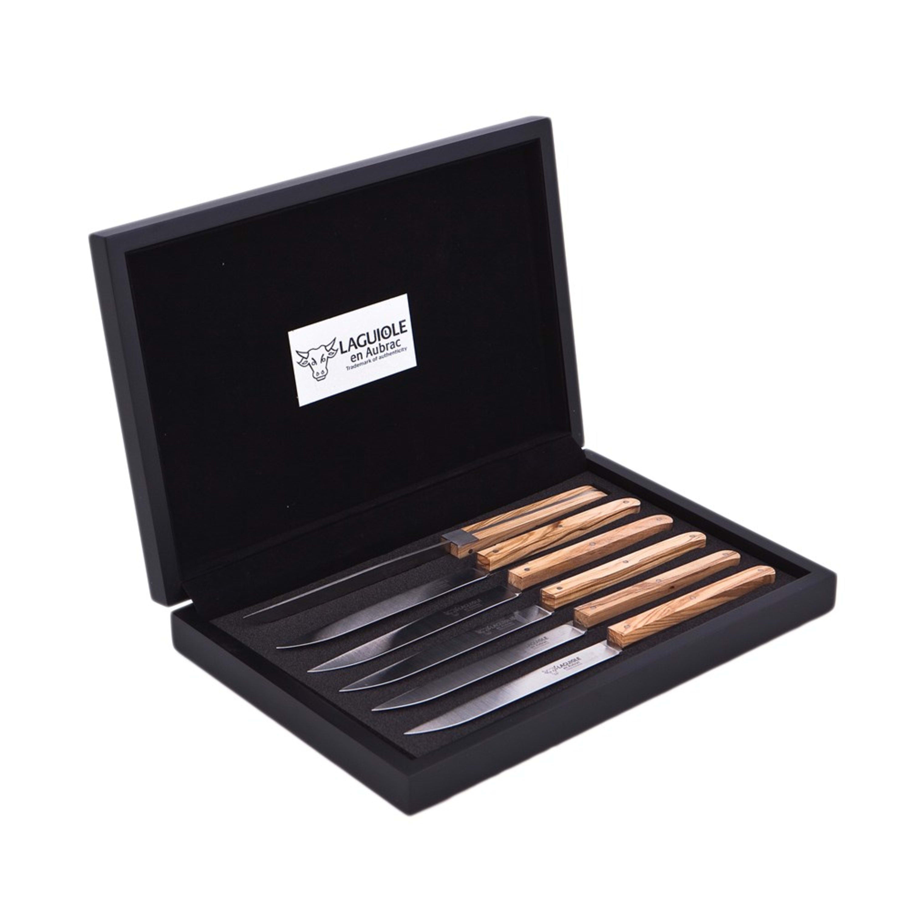 Laguiole en Aubrac 6 Piece Steak Knife Set - Cubique & Olive Wood