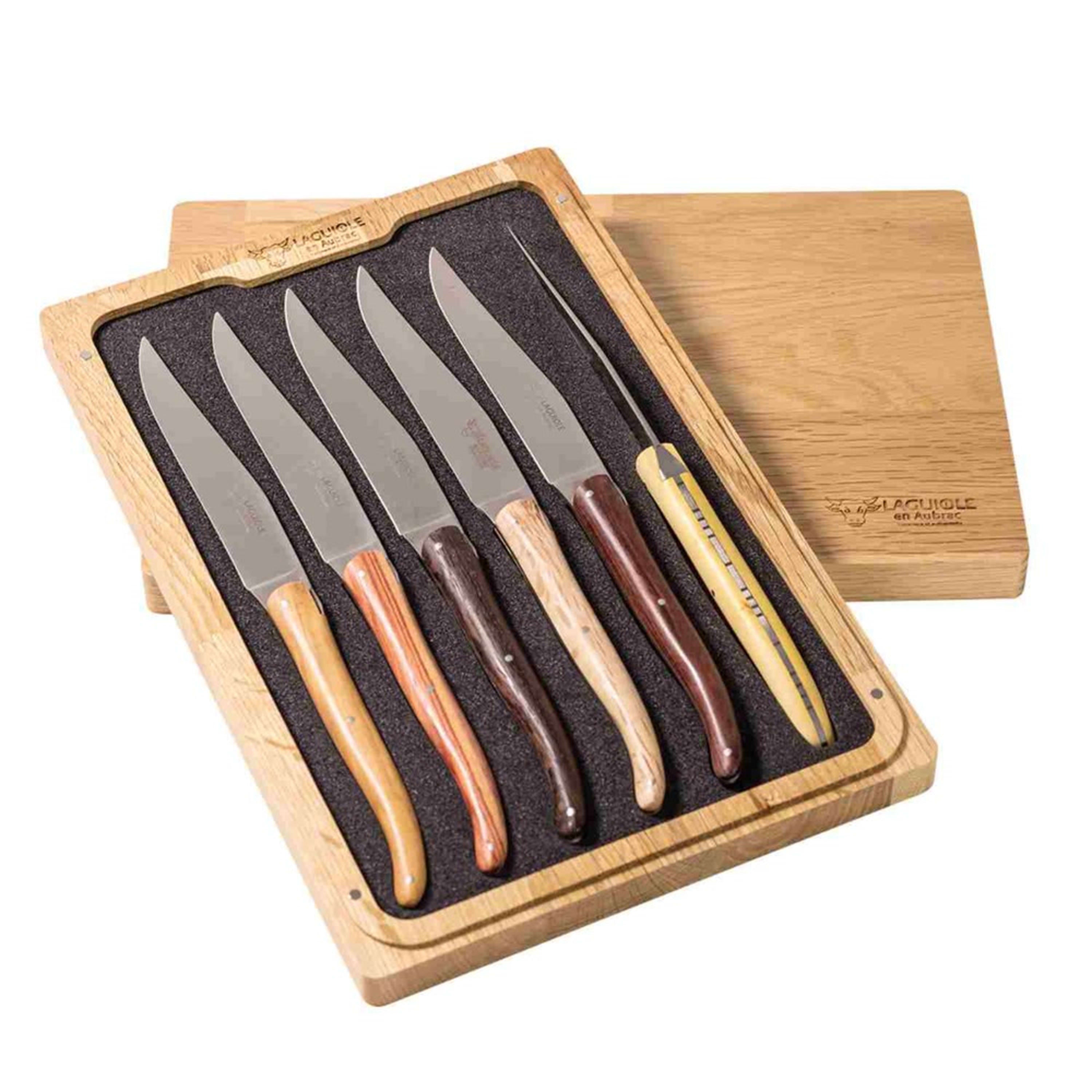 Laguiole en Aubrac 6 Piece Steak Knife Set - Everyday Use Mixed Woods