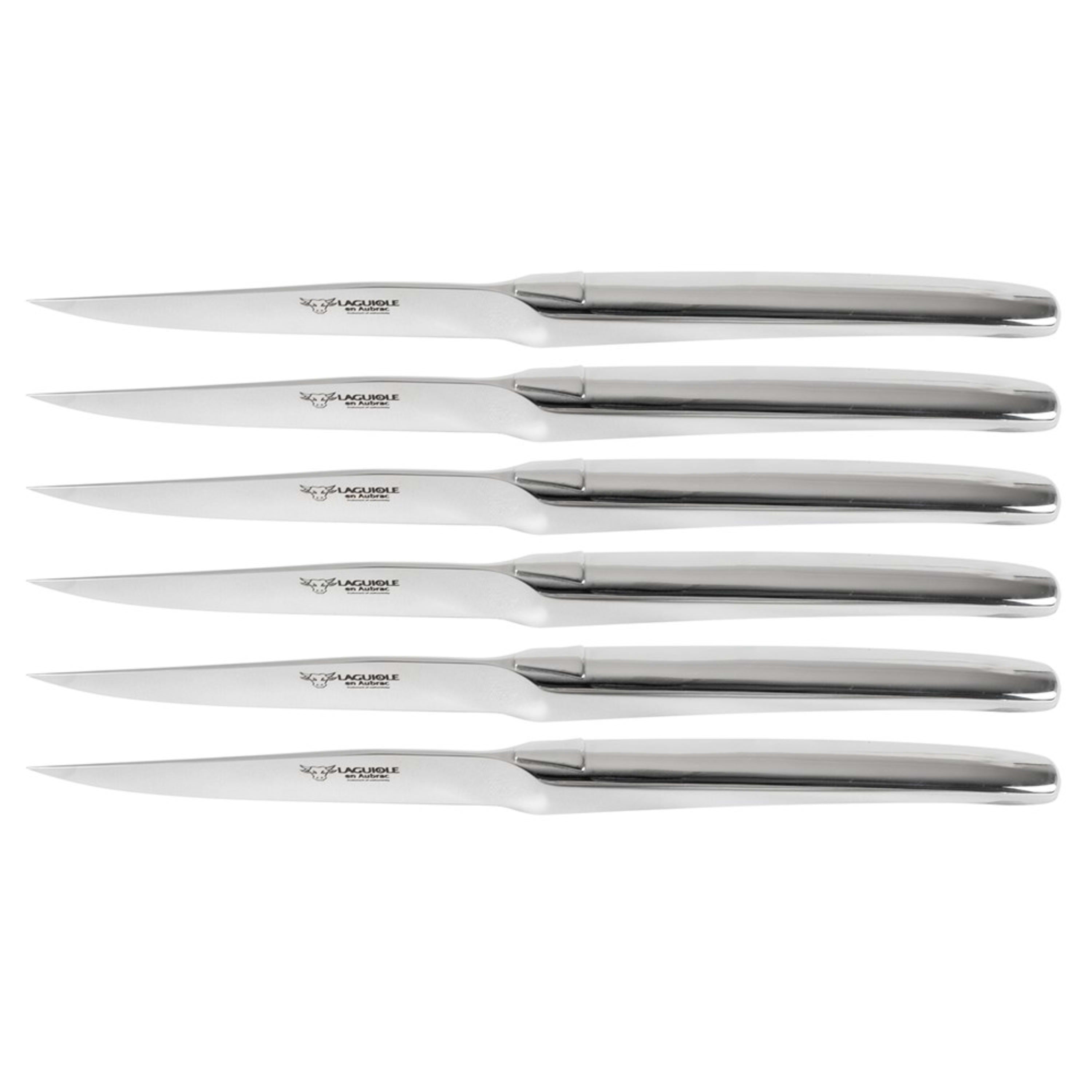 Laguiole en Aubrac 6 Piece Steak Knife Set Monoblock - Shiny Stainless Steel