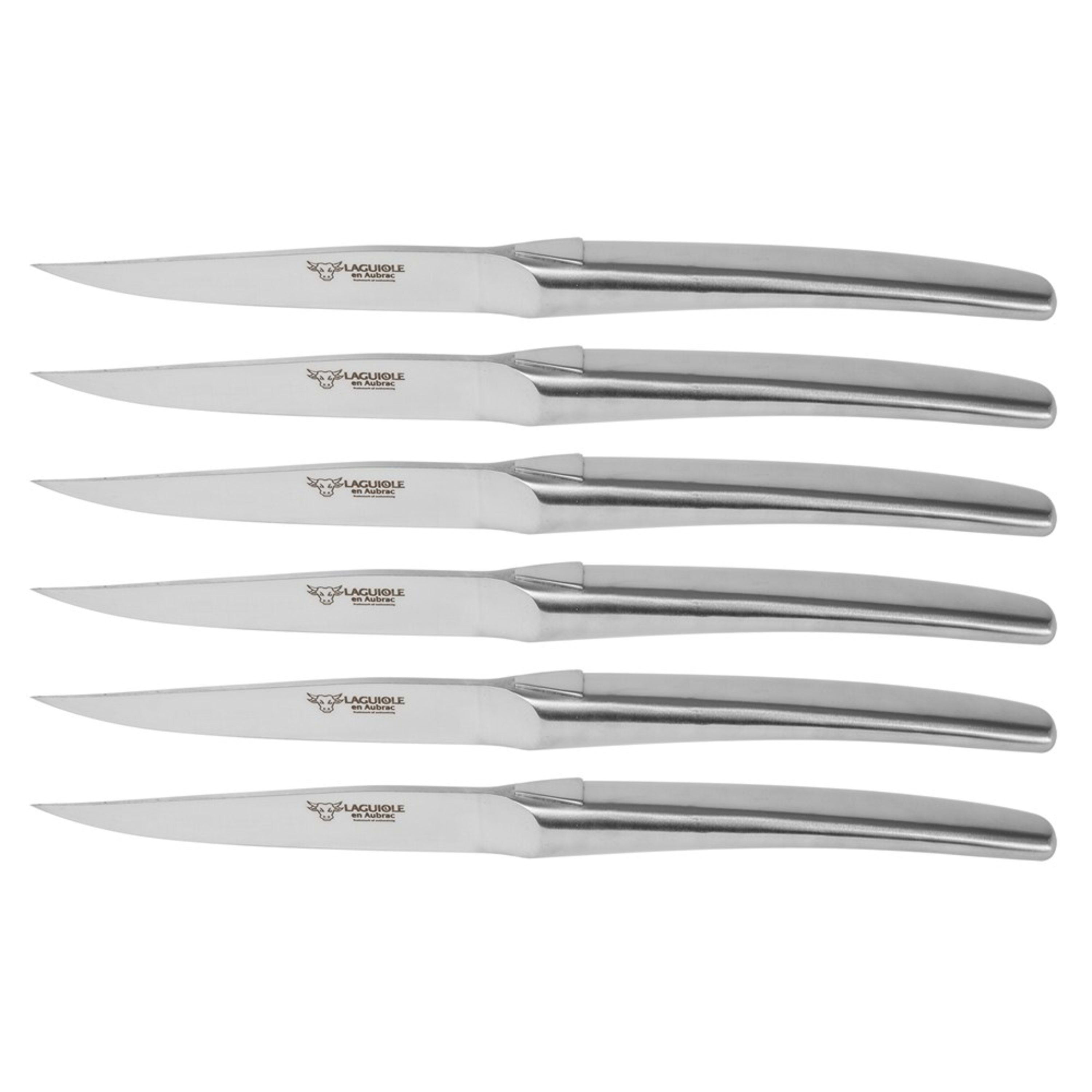 Laguiole en Aubrac 6 Piece Steak Knife Set Monoblock - Matt Stainless Steel