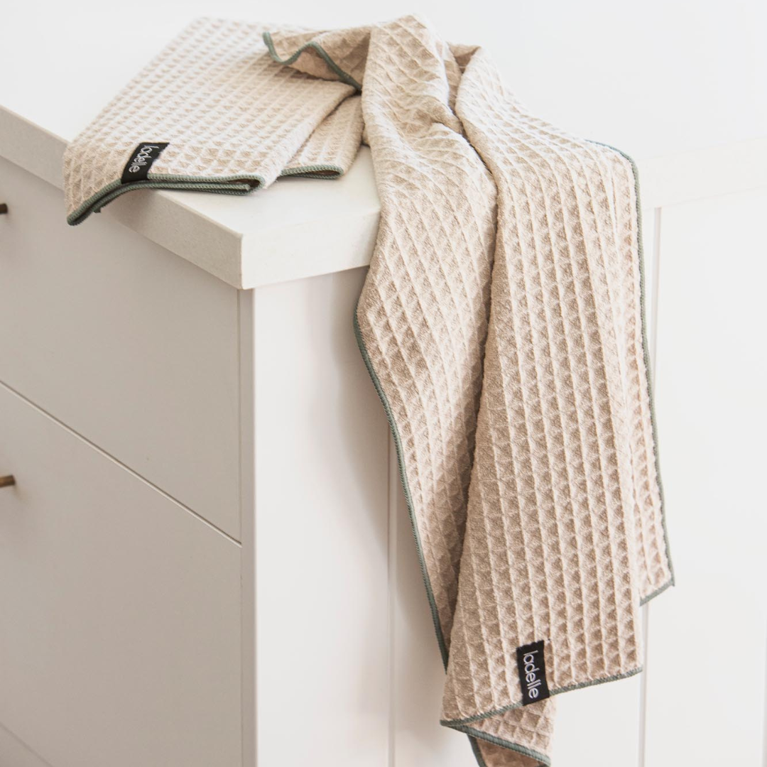 Ladelle Mega Waffle Microfibre Taupe 2pk Kitchen Towel