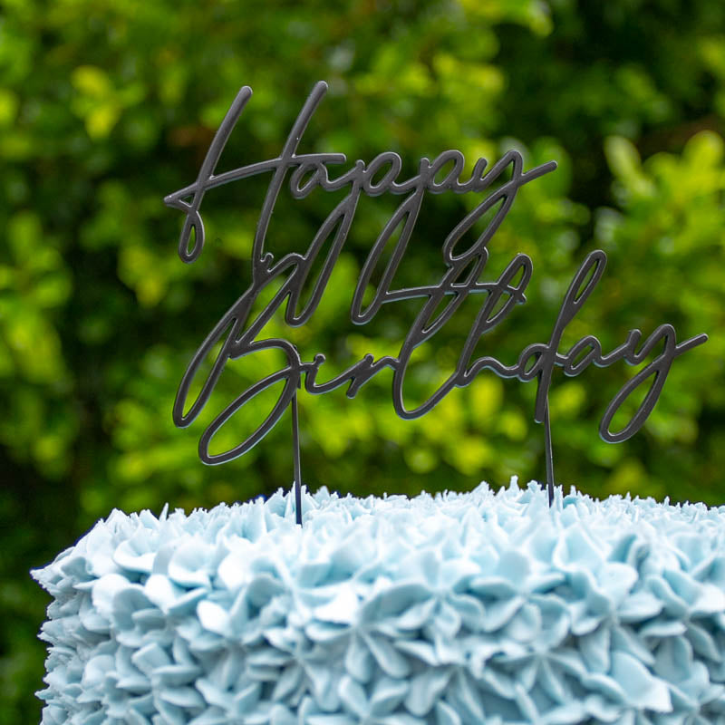 Cake & Candle Matte Black Metal Cake Topper Happy Birthday 3