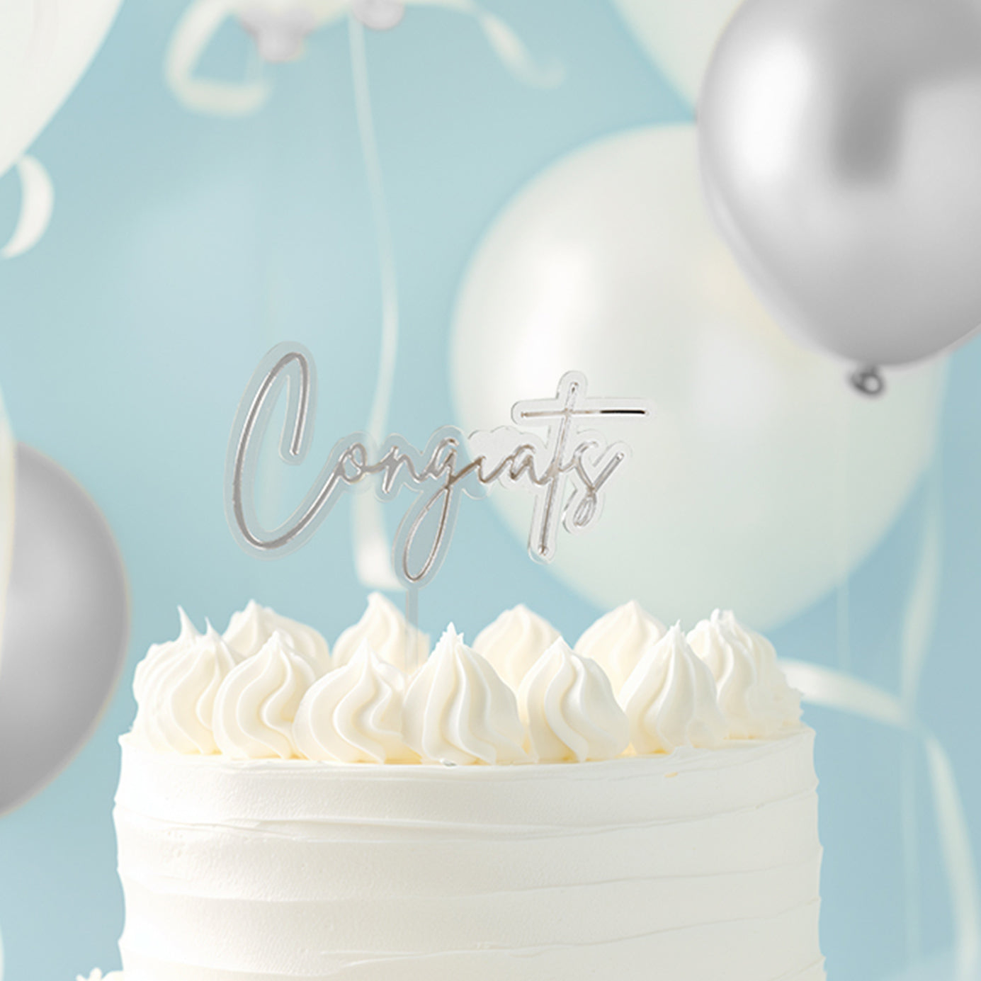 Cake & Candle Layered Cake Topper Congrats Silver & Clear