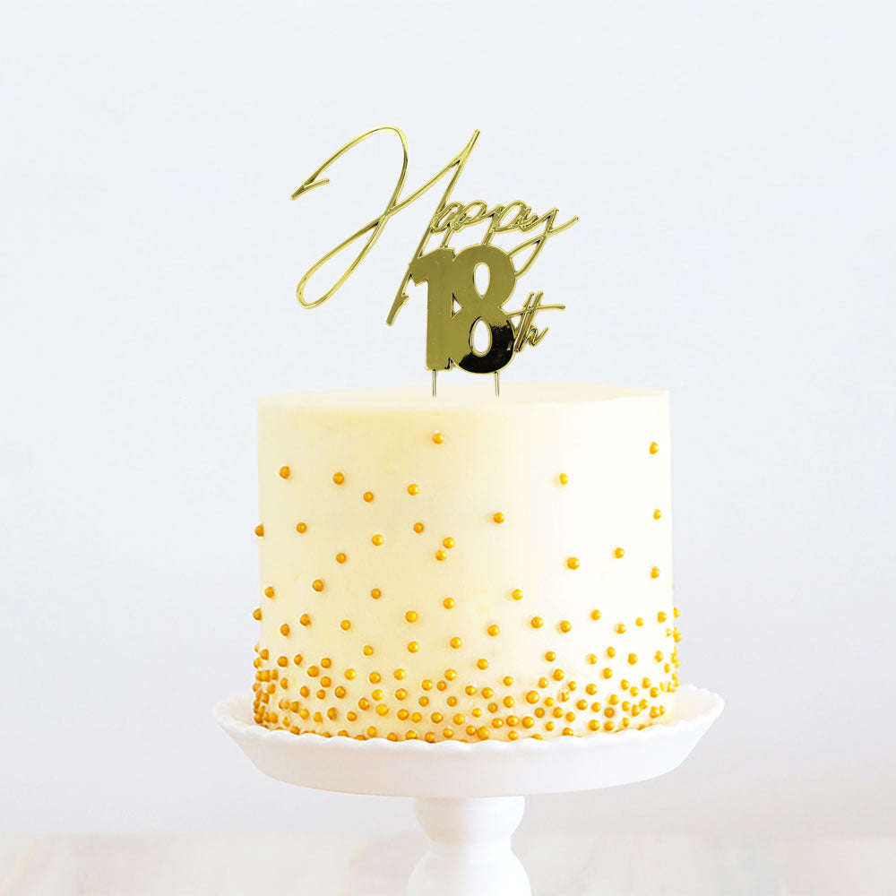 Cake & Candle Metal Cake Topper Happy 18th Gold