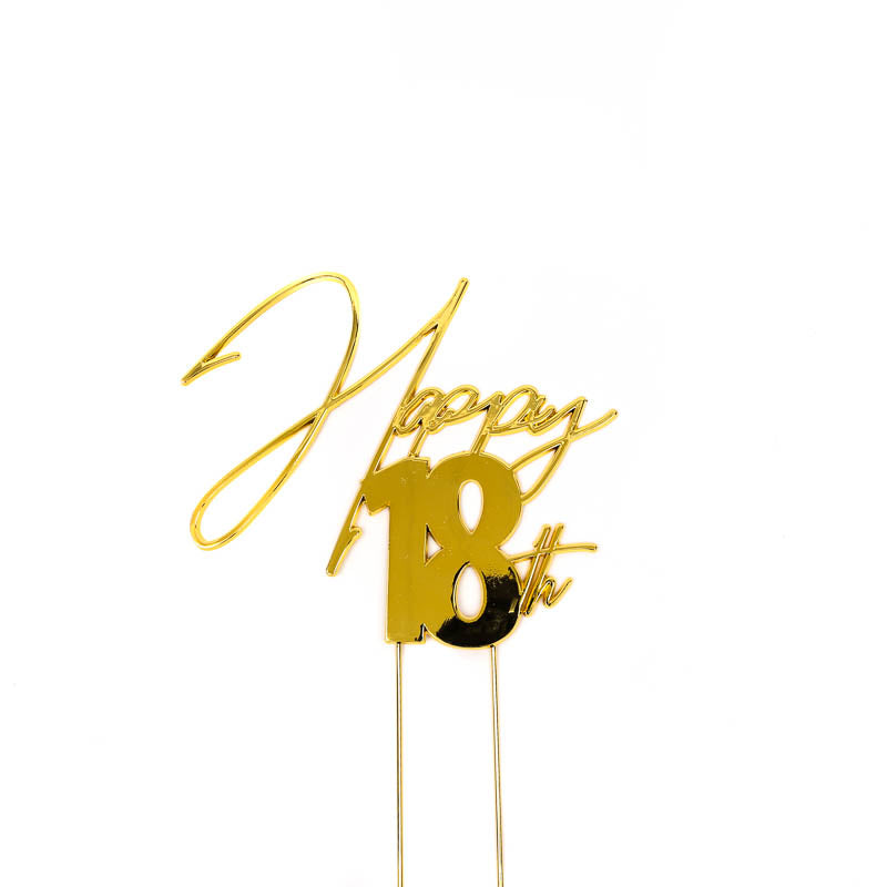 Cake & Candle Metal Cake Topper Happy 18th Gold