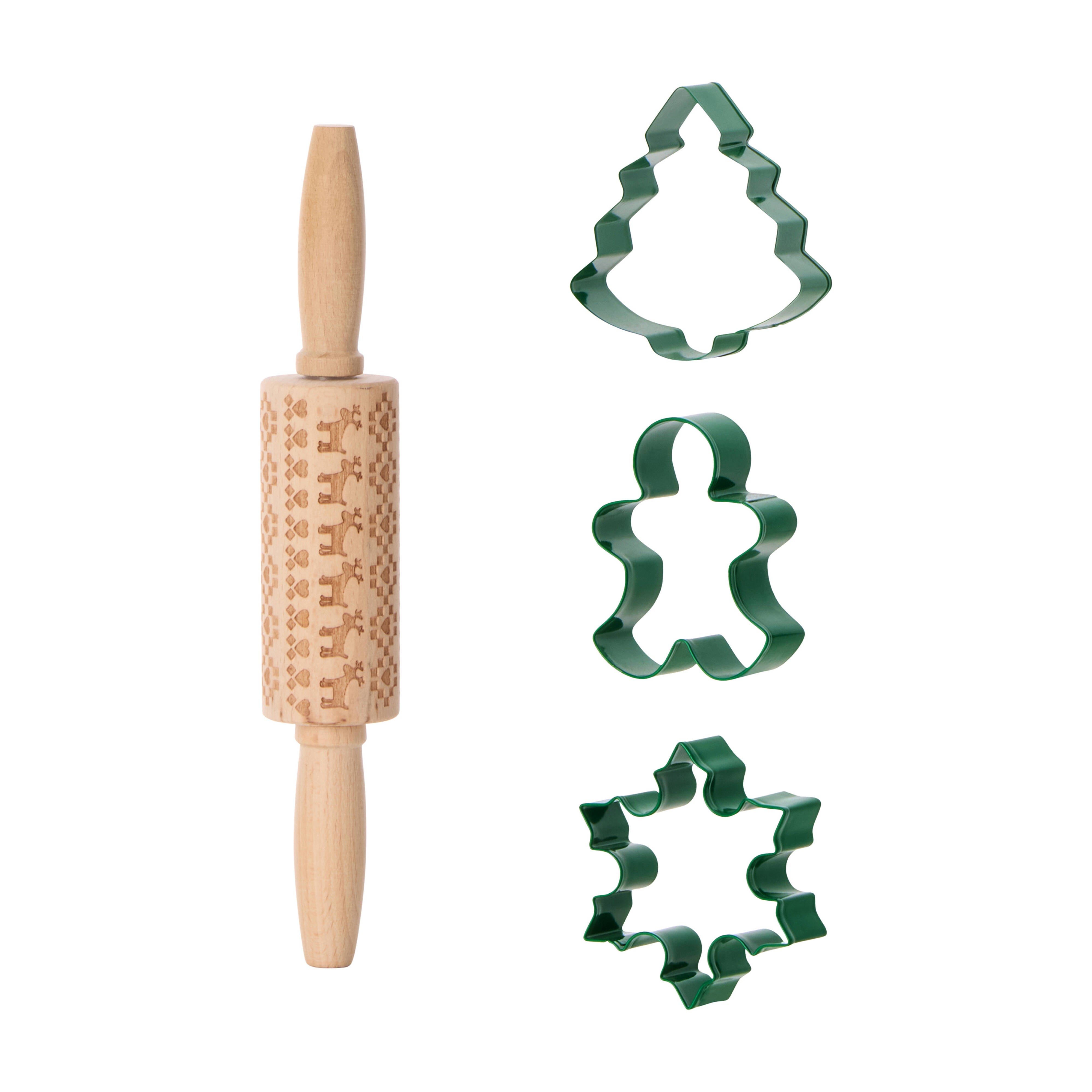 Davis & Waddell Cookie Cutter 4 Piece Set with Patterned Rolling Pin