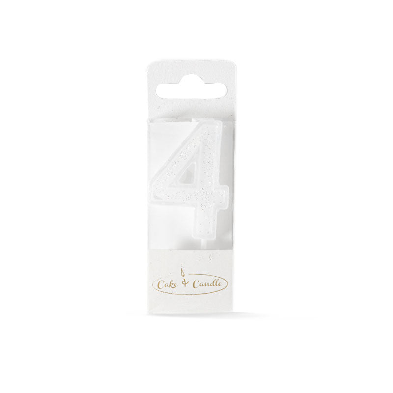 Cake & Candle Mini Glitter Candle White Number 4