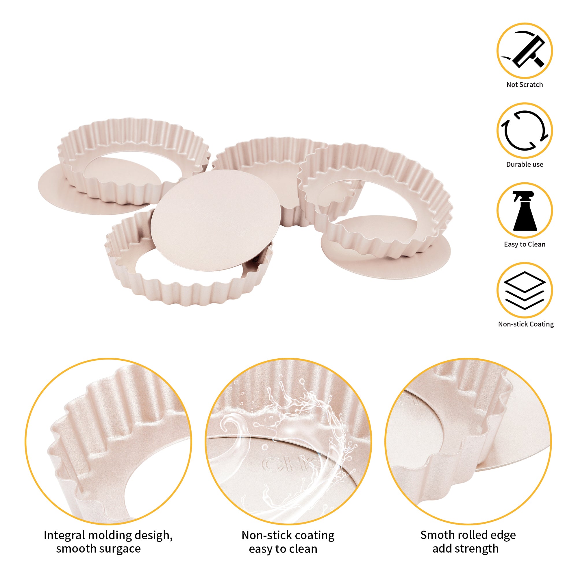 CHEFMADE Mini Round Tart Pan with Loose Base 10cm Set of 4 (WK9022-4)