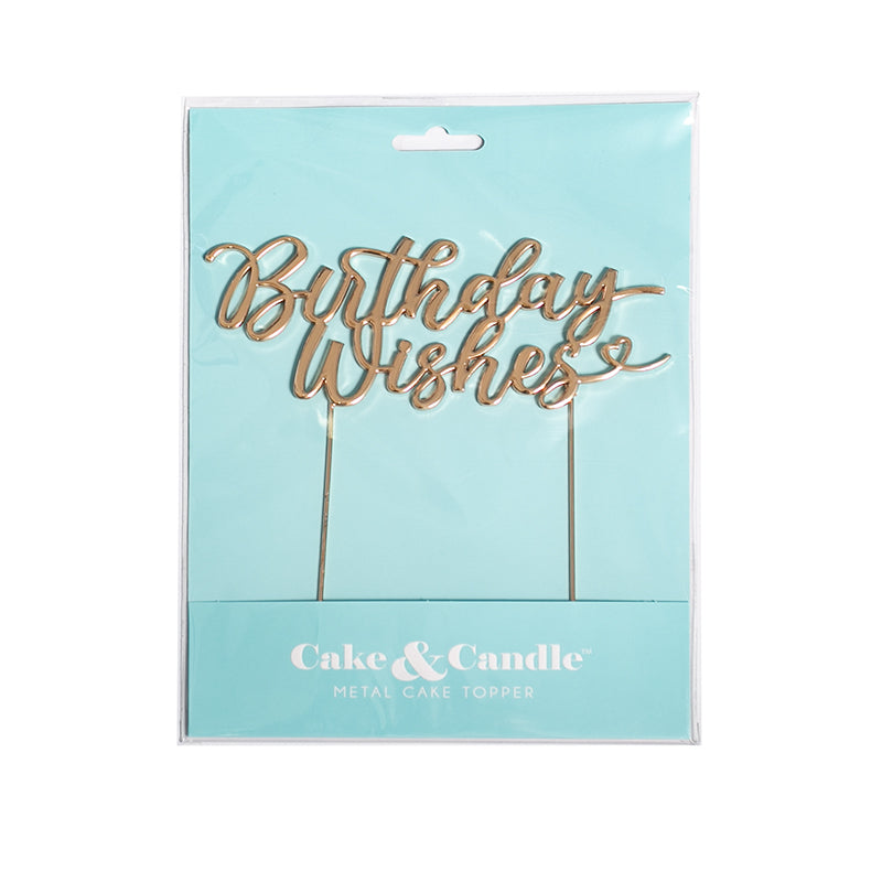 Cake & Candle Metal Cake Topper Birthday Wishes Rose Gold