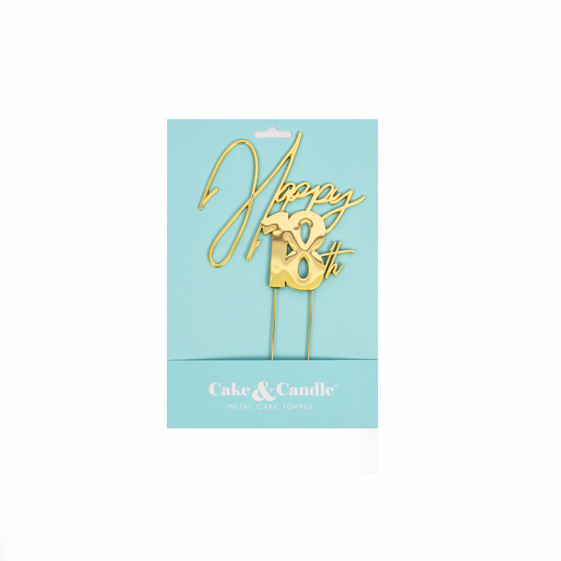 Cake & Candle Metal Cake Topper Happy 18th Gold