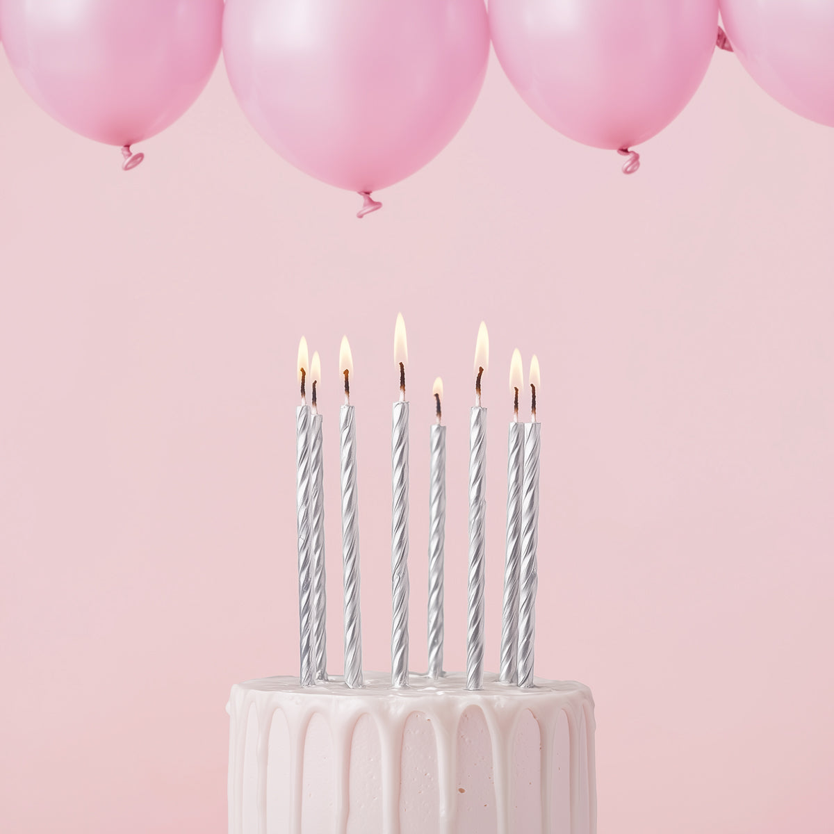 Cake & Candle Spiral Cake Candles Silver 12 Pack