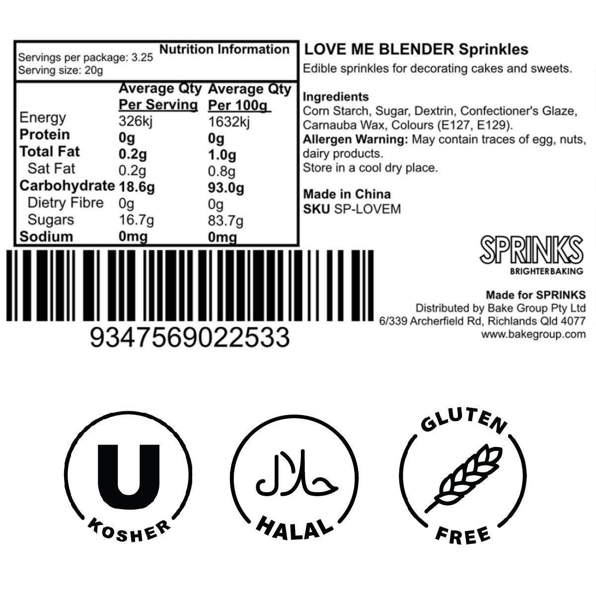 Sprinks Love Me Blender Nonpareils 500g