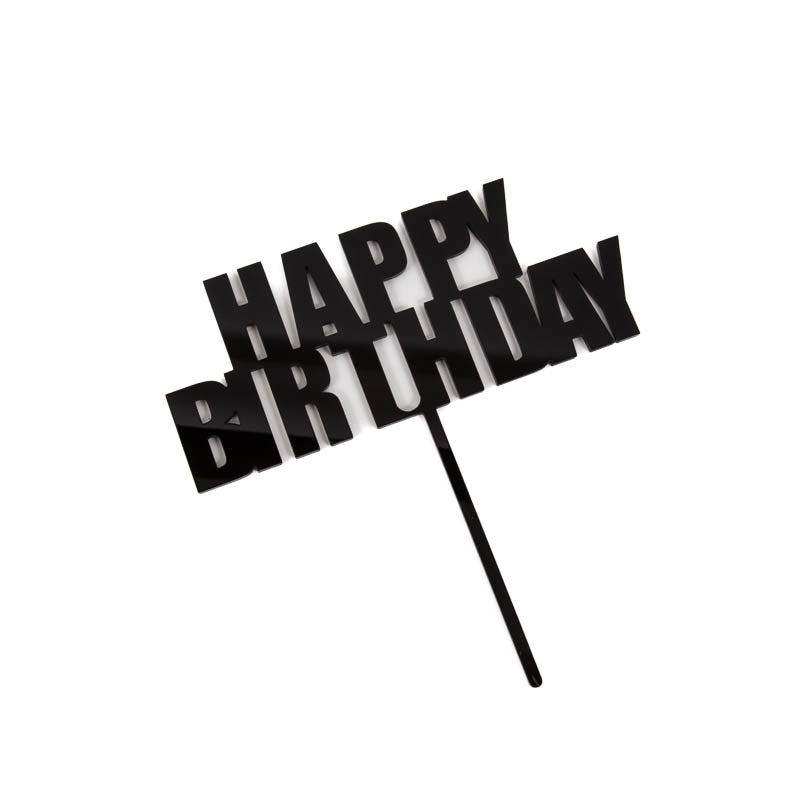 Cake & Candle Bold Happy Birthday Cake Topper Black