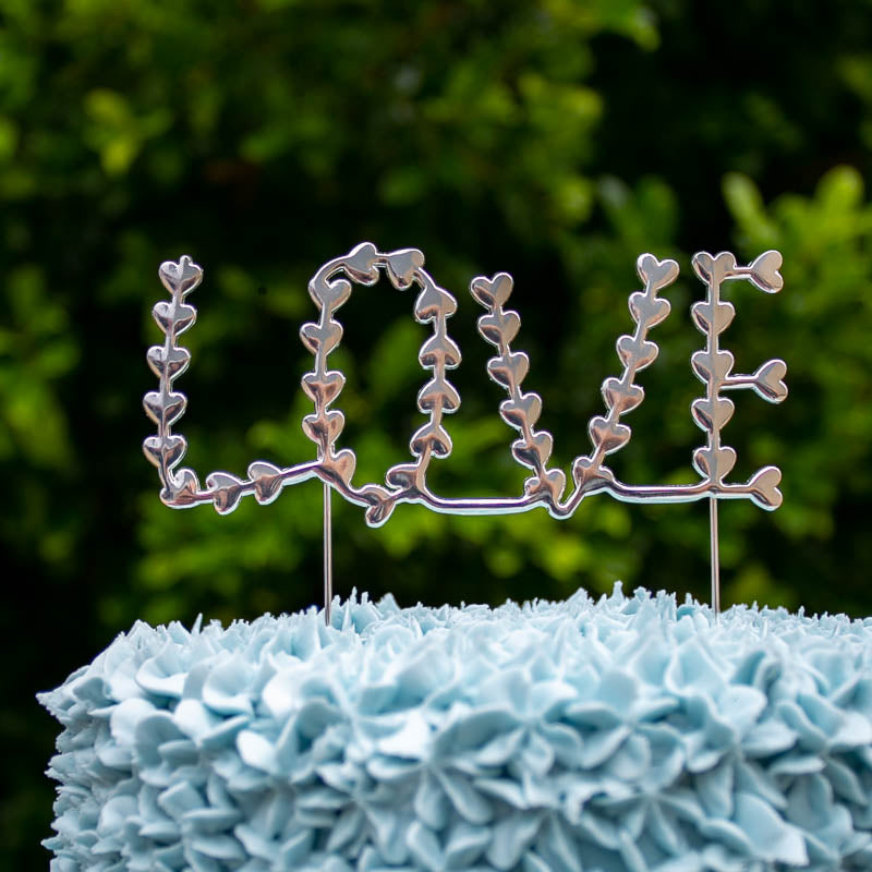 Cake & Candle Metal Cake Topper Love Silver