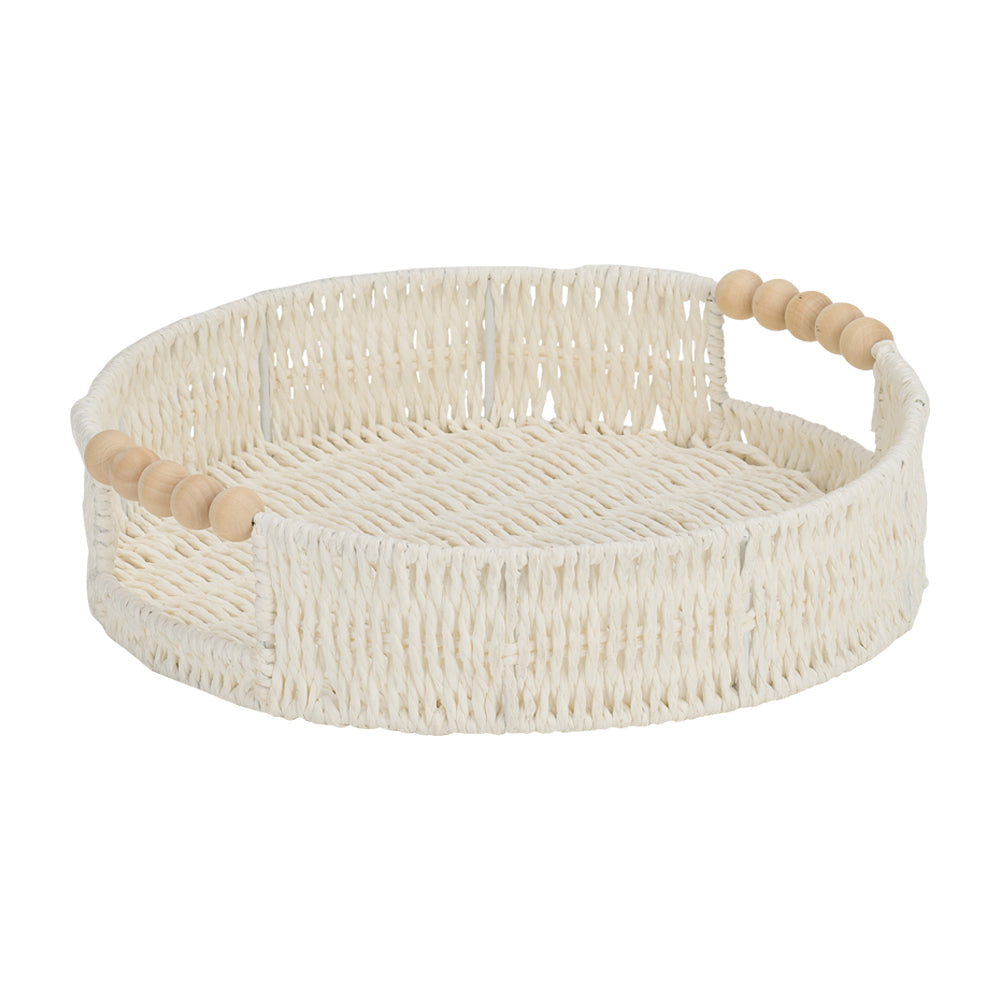 Annabel Trends Papier Woven Round Tray Beaded White
