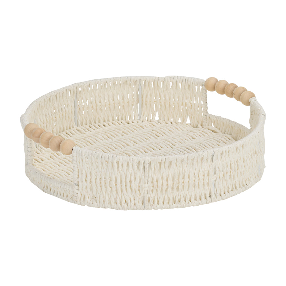 Annabel Trends Papier Woven Round Tray Beaded White