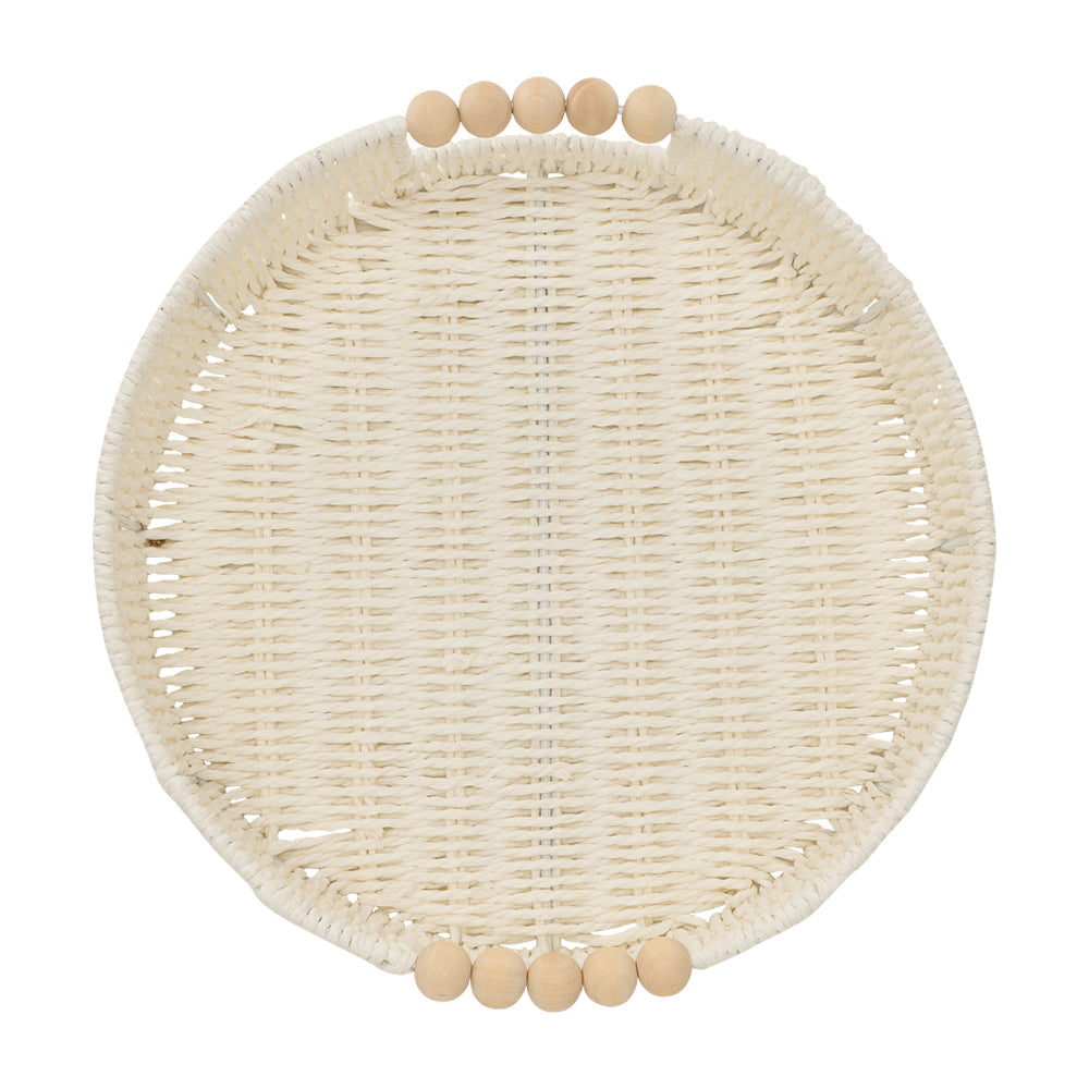 Annabel Trends Papier Woven Round Tray Beaded White